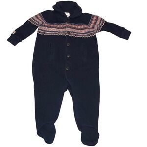 Ralph Lauren Baby Boys Navy Fair Isle Romper One Piece Winter Preppy Size 6M